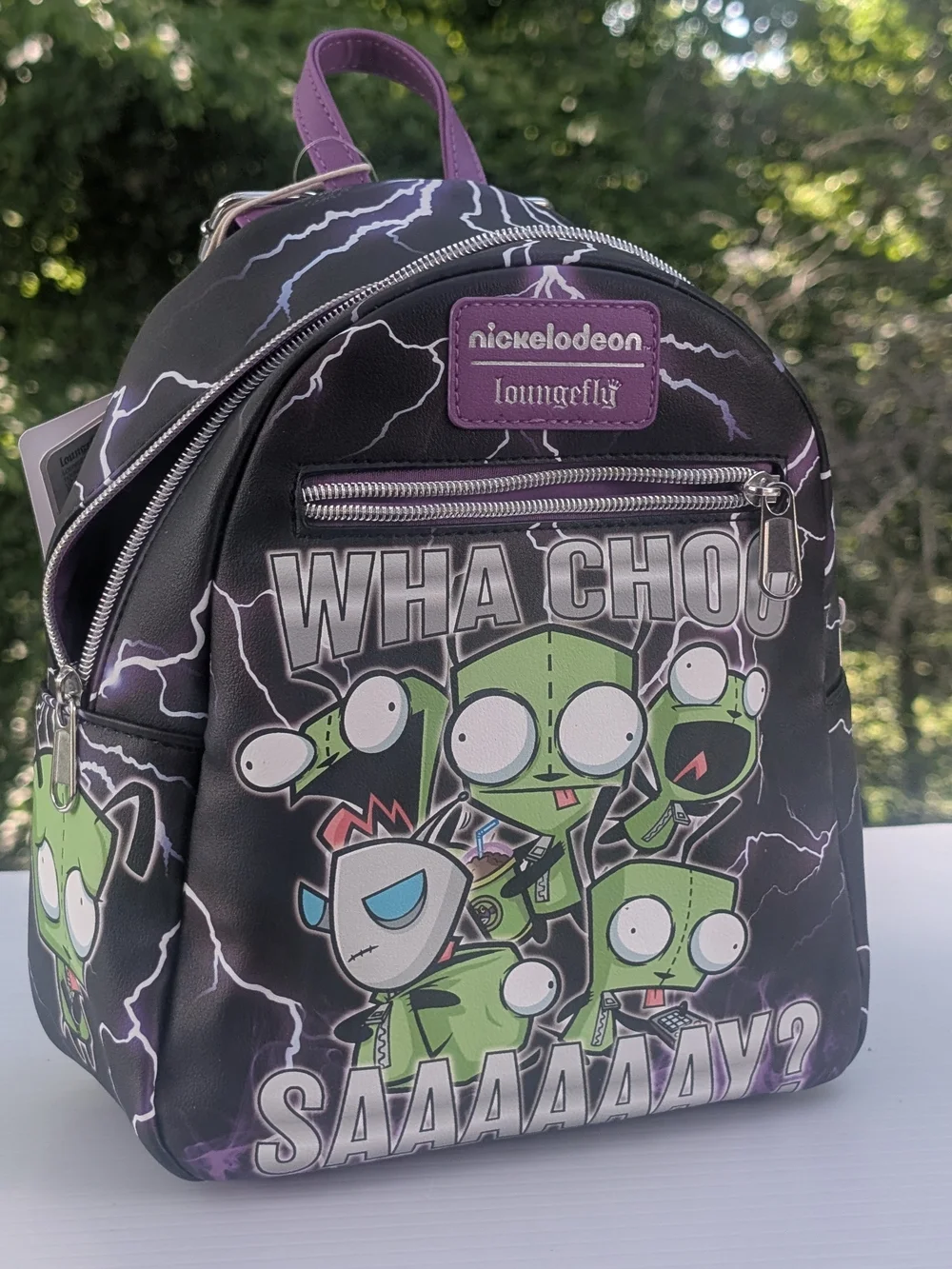 Loungefly Invader Zim Green Character Lightning Mini Backpack - Black & Purple